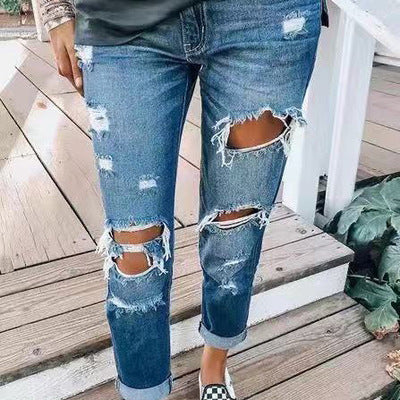 Ripped jeans personality women