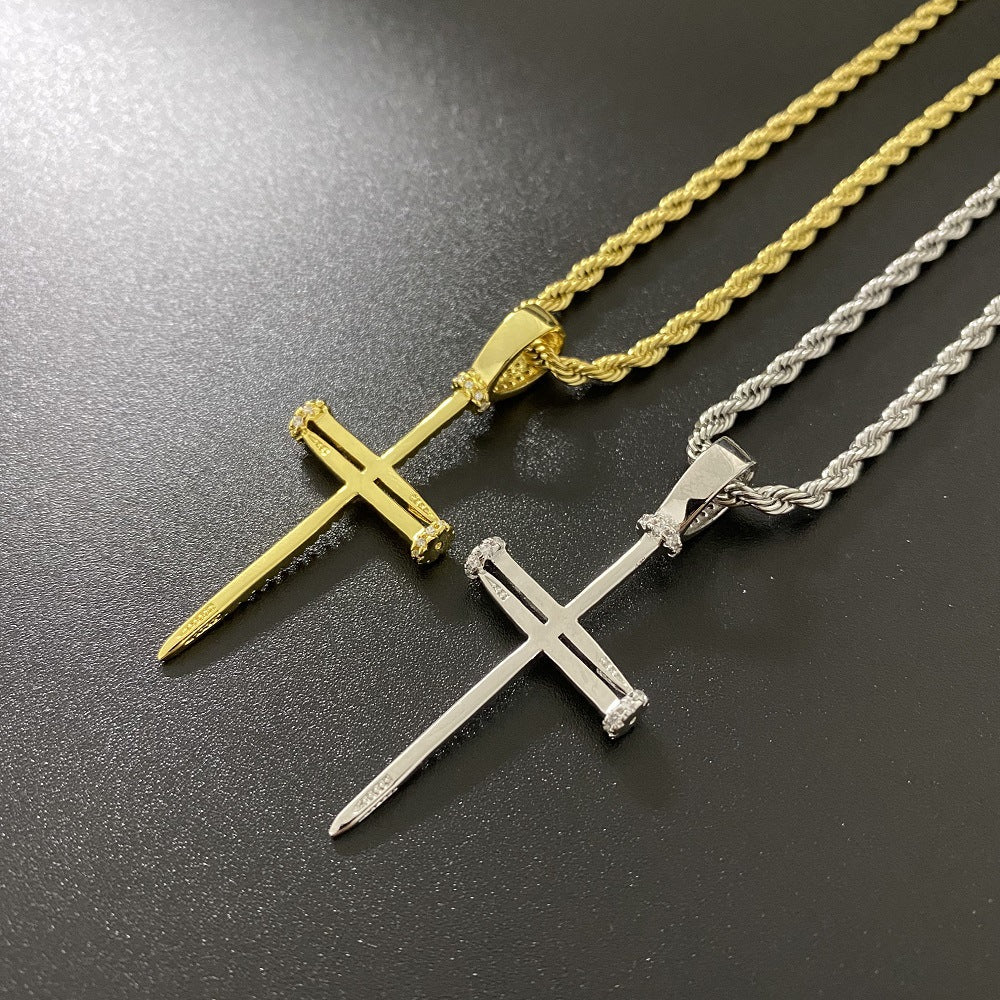 Zircon Nail Cross Necklace Jewelry Necklace