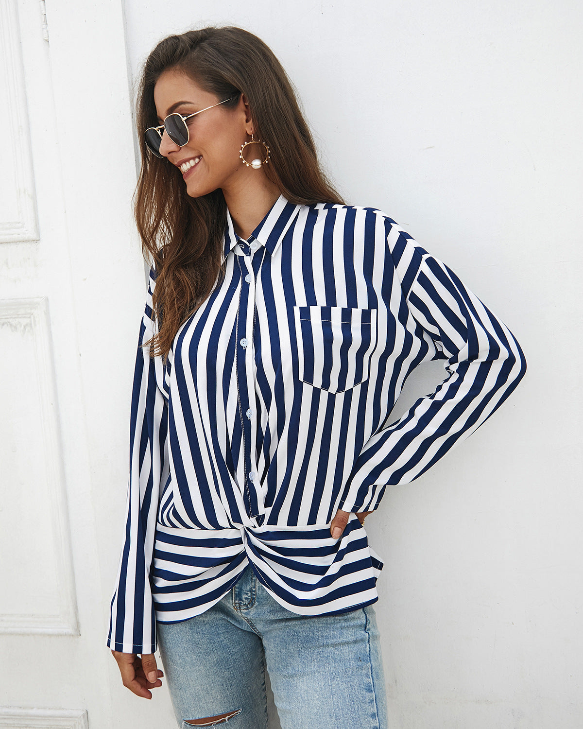 Ladies Knotted Striped Top