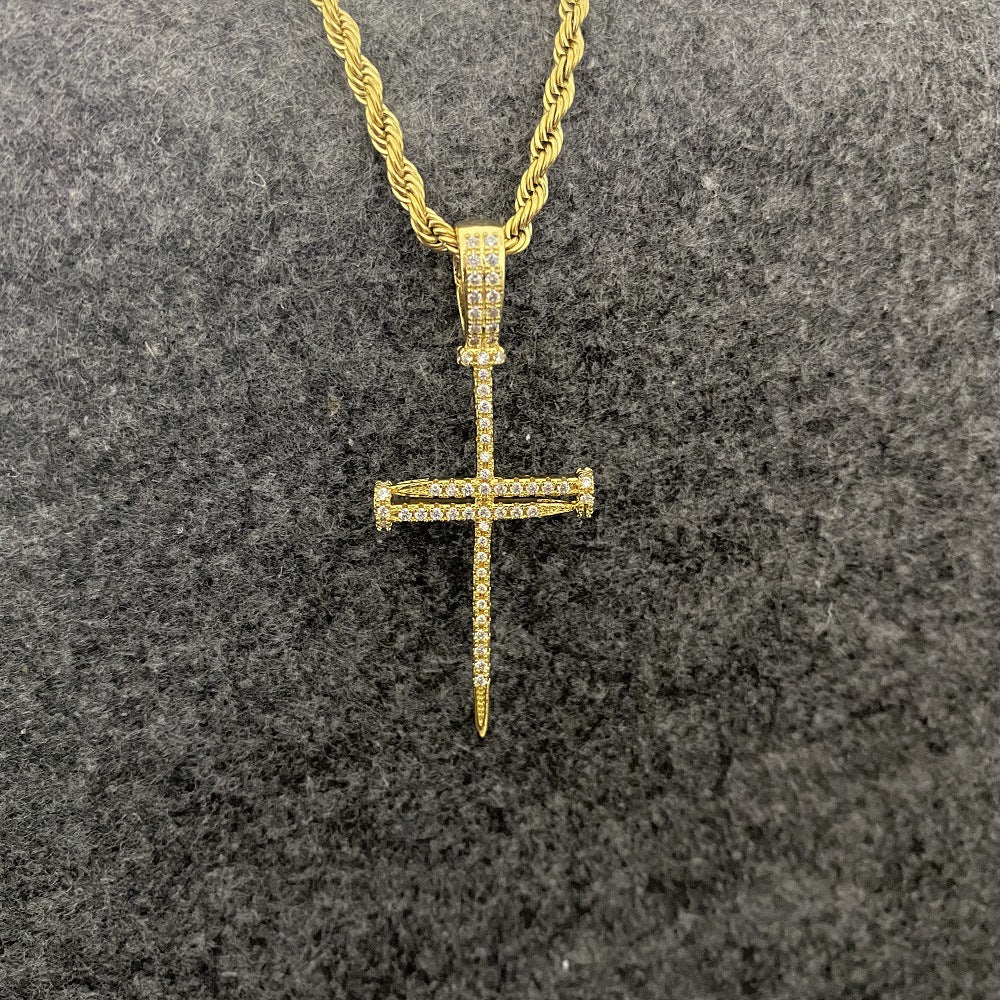 Zircon Nail Cross Necklace Jewelry Necklace