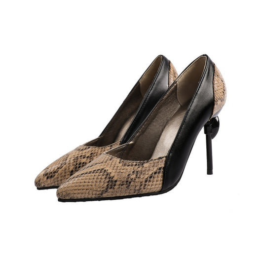 Snakeskin leather panel high heels