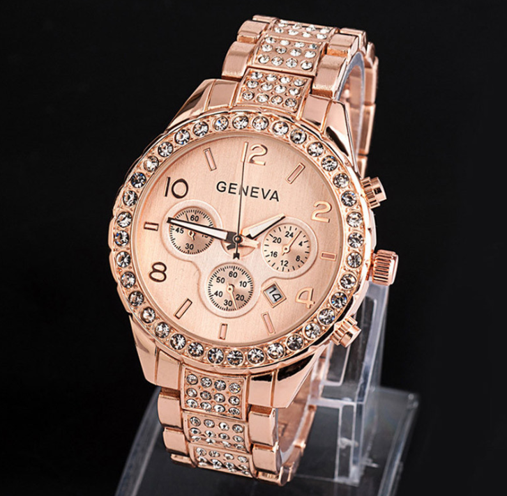 Geneva diamond calendar watch women fashion watch business casual ladies quartz tide watch fake three-eyed watch