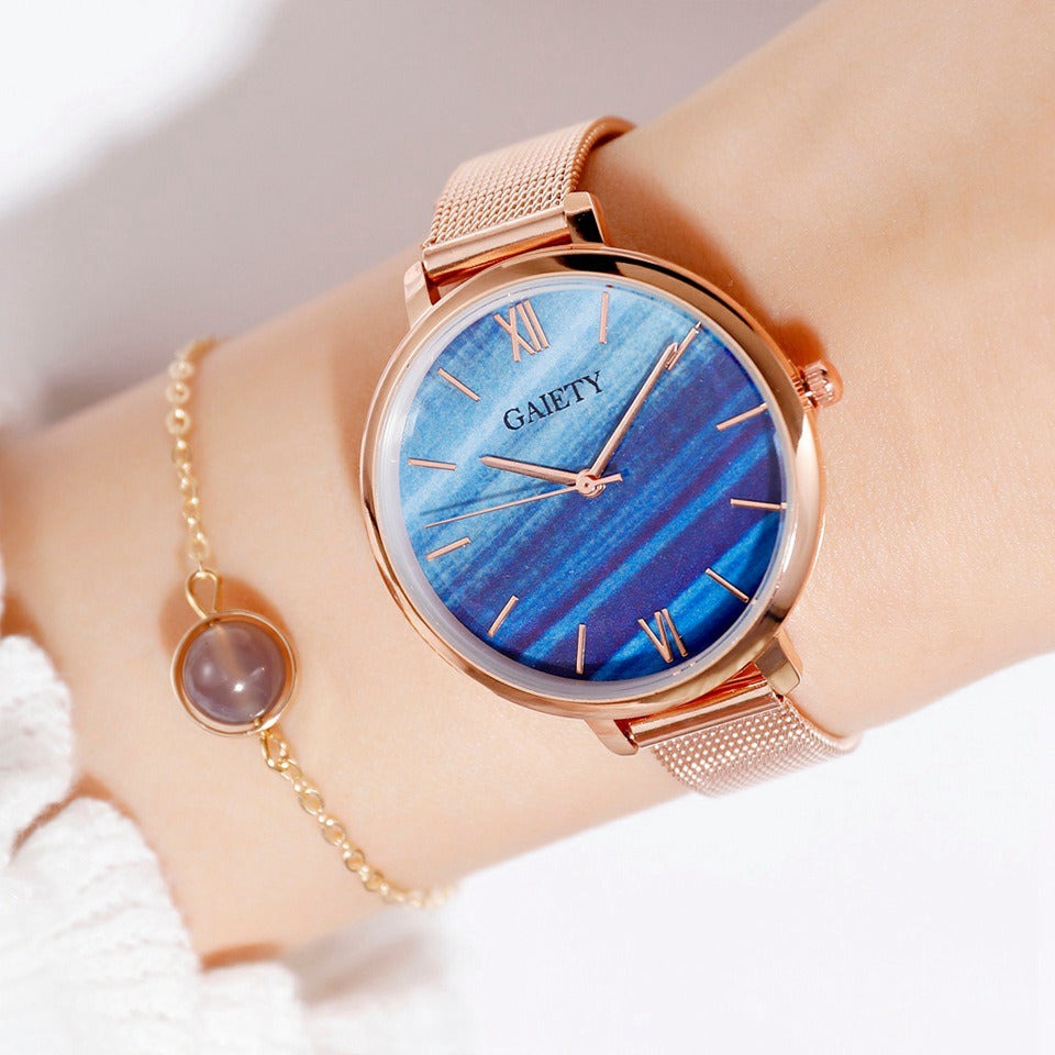 Women Rose Gold Water Drill Bracelet Watch