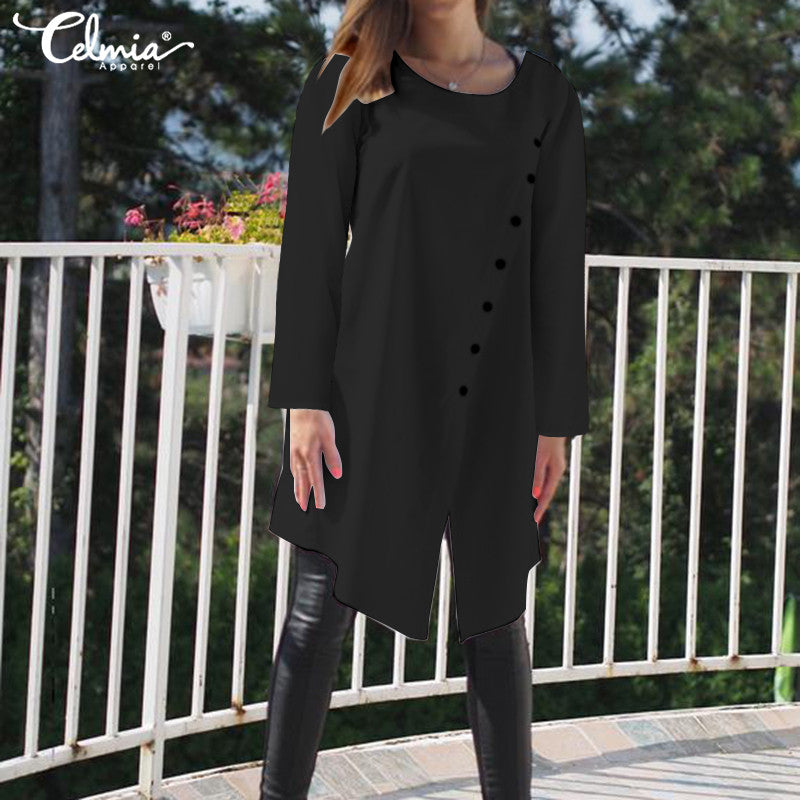 Plain irregular casual mid-length blouse