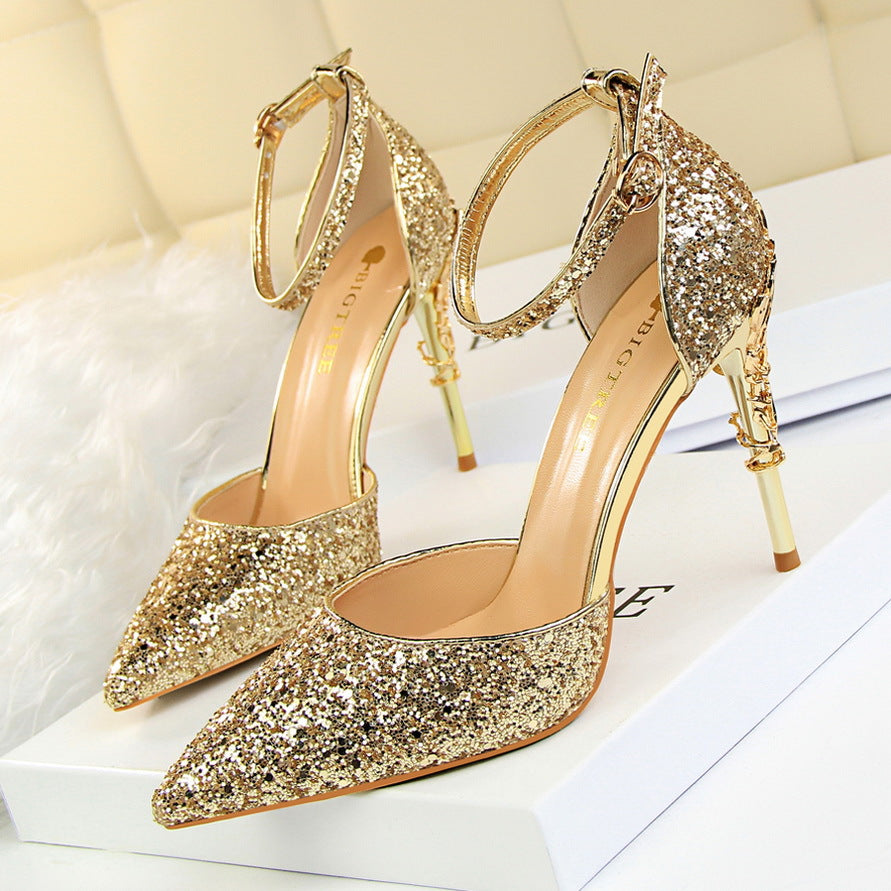 High metallic and sequined heels