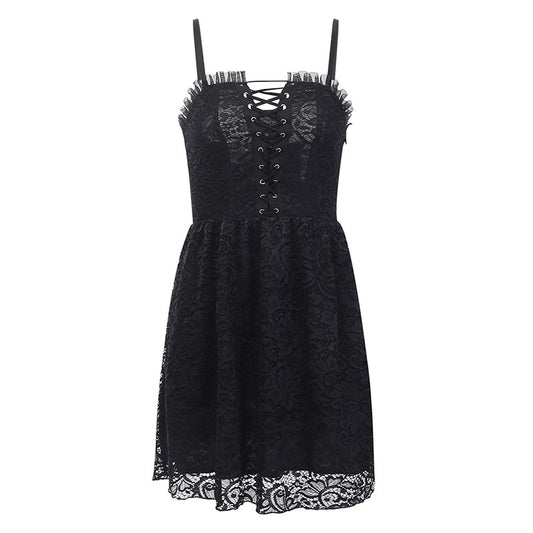 Black Lace Dress Female Backless Sexy Suspenders