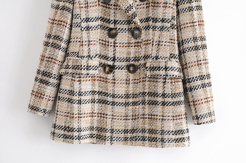 New Plaid Texture Double-Breasted Casual Blazer