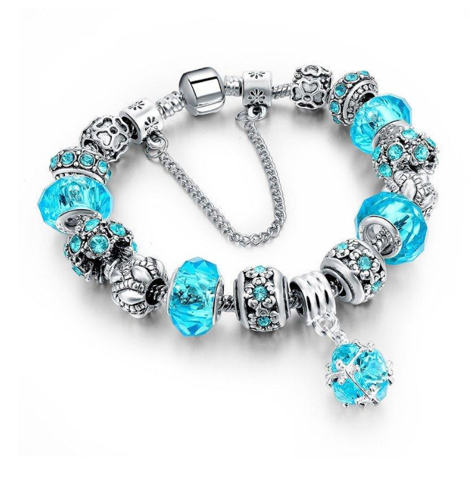 Jewelry Silver Charms Bracelet & Bangles With Queen Crown Beads Bracelet for Women