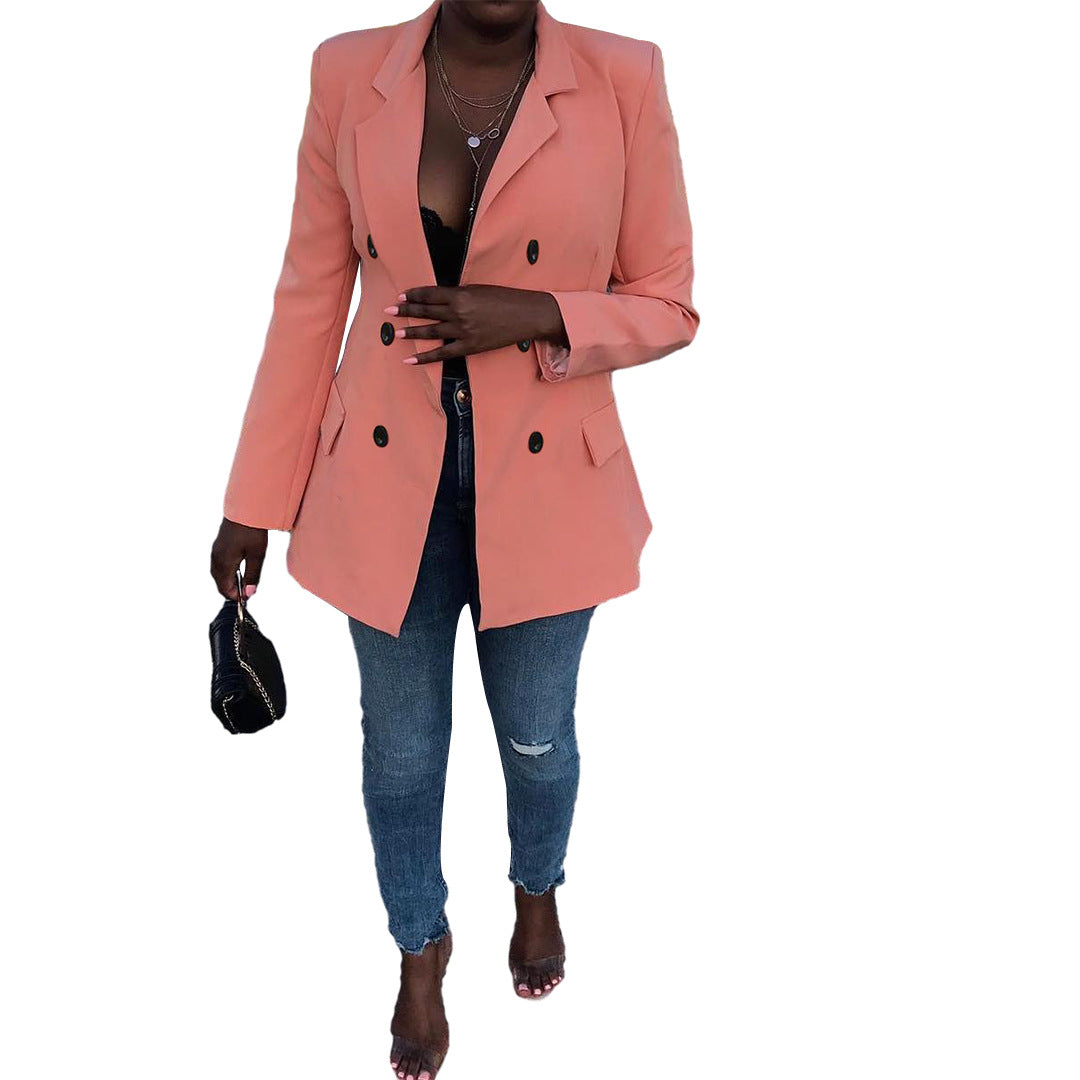 Women's Fashion Double-Breasted Mid-Length Blazer