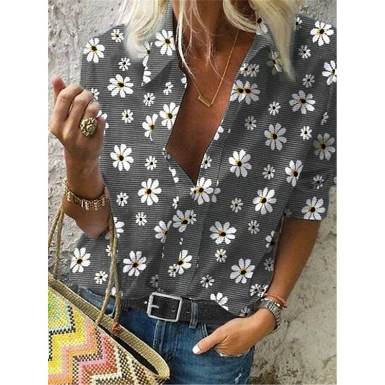 Zou Ju Print Lapel Long Sleeve Ladies Blouse