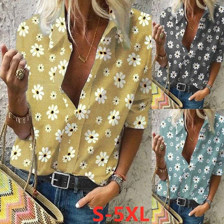 Zou Ju Print Lapel Long Sleeve Ladies Blouse