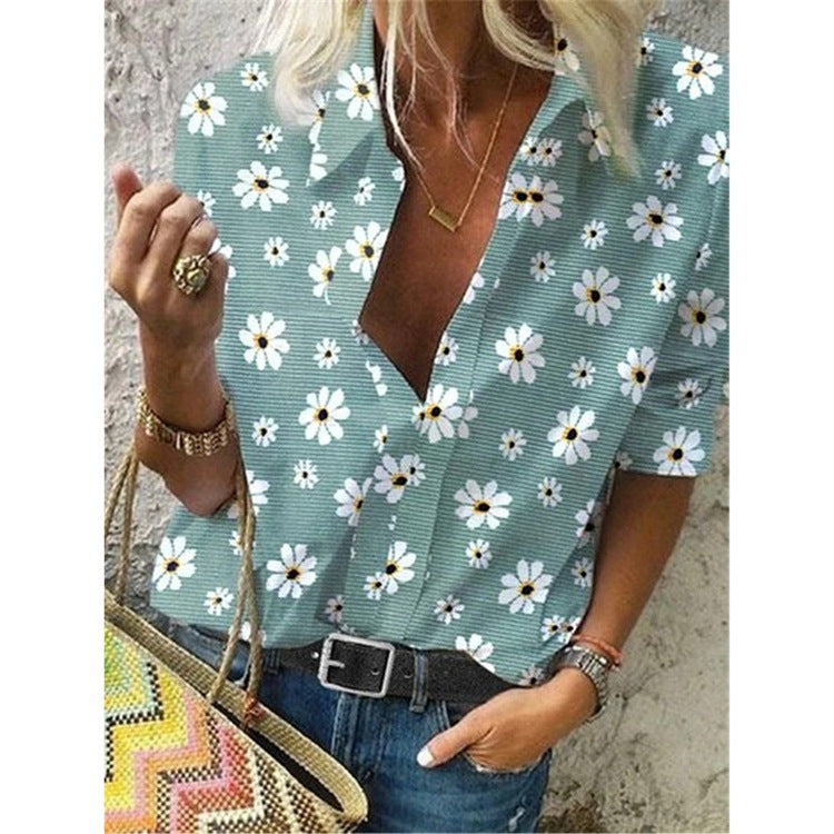 Zou Ju Print Lapel Long Sleeve Ladies Blouse