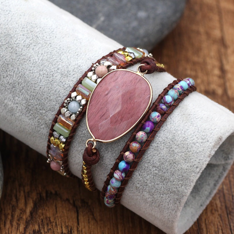 Handmade Beaded Bracelets for Women Natural Ross Quartz Bohemian Multilayer Bracelet Female Boho Jewelry