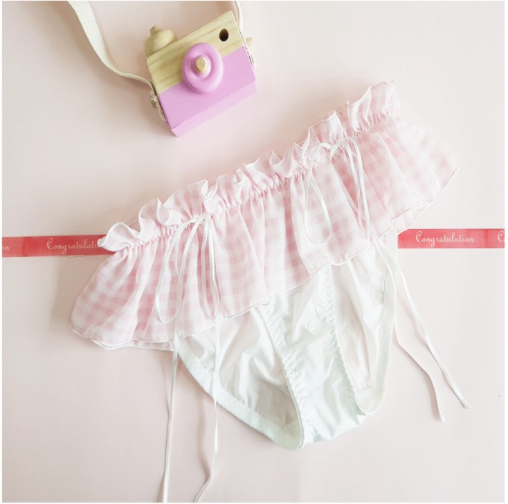 Retro Gingham Ribbon Umbrella Side Girly Panties