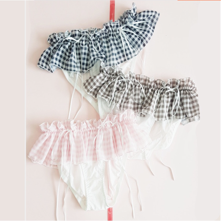 Retro Gingham Ribbon Umbrella Side Girly Panties