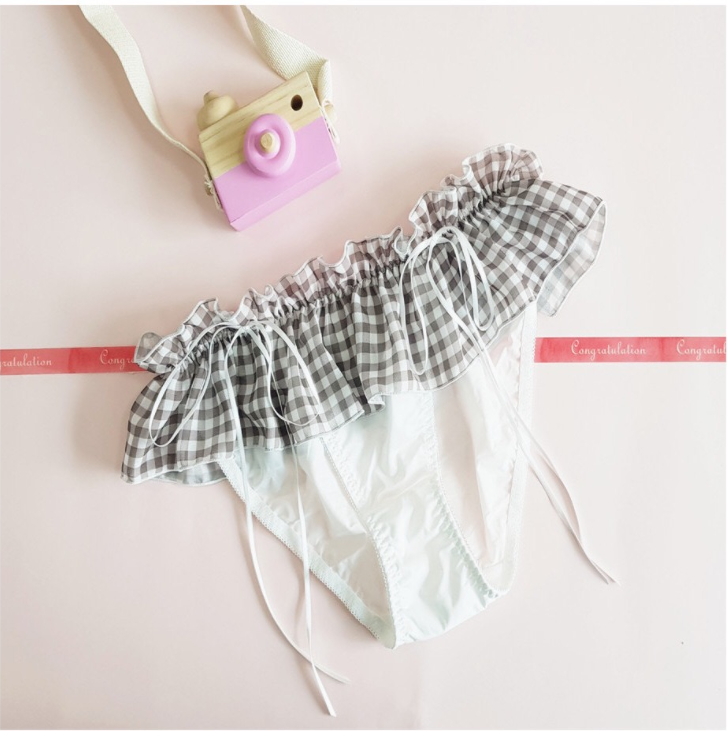 Retro Gingham Ribbon Umbrella Side Girly Panties