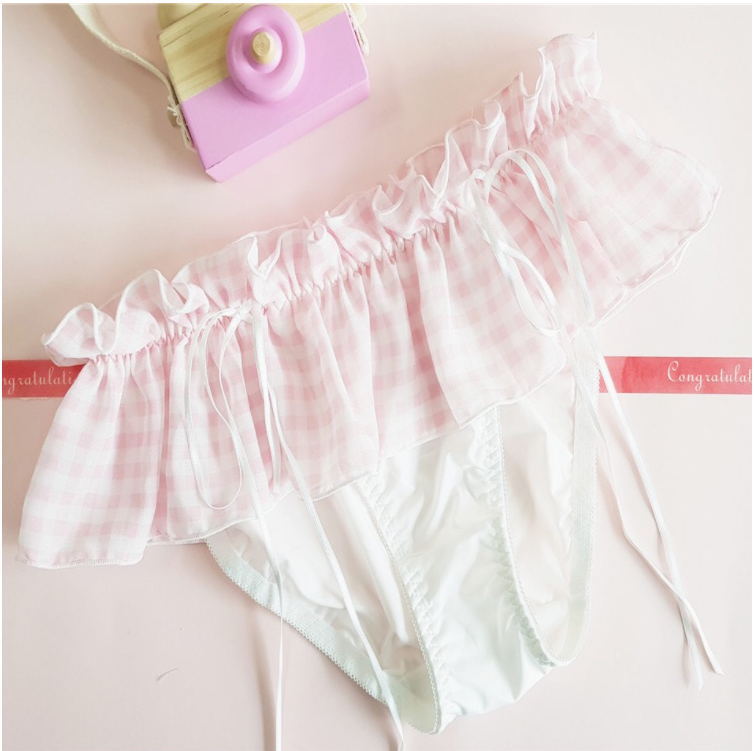 Retro Gingham Ribbon Umbrella Side Girly Panties