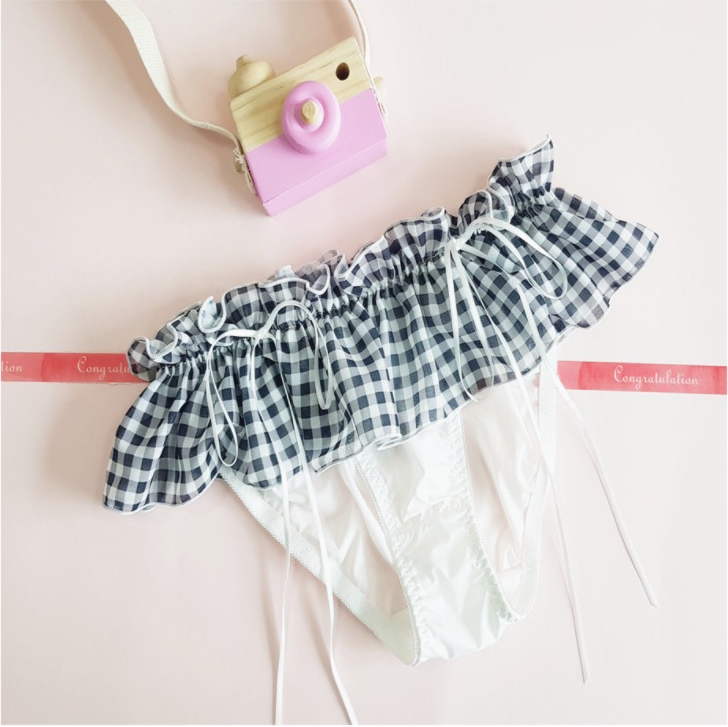 Retro Gingham Ribbon Umbrella Side Girly Panties