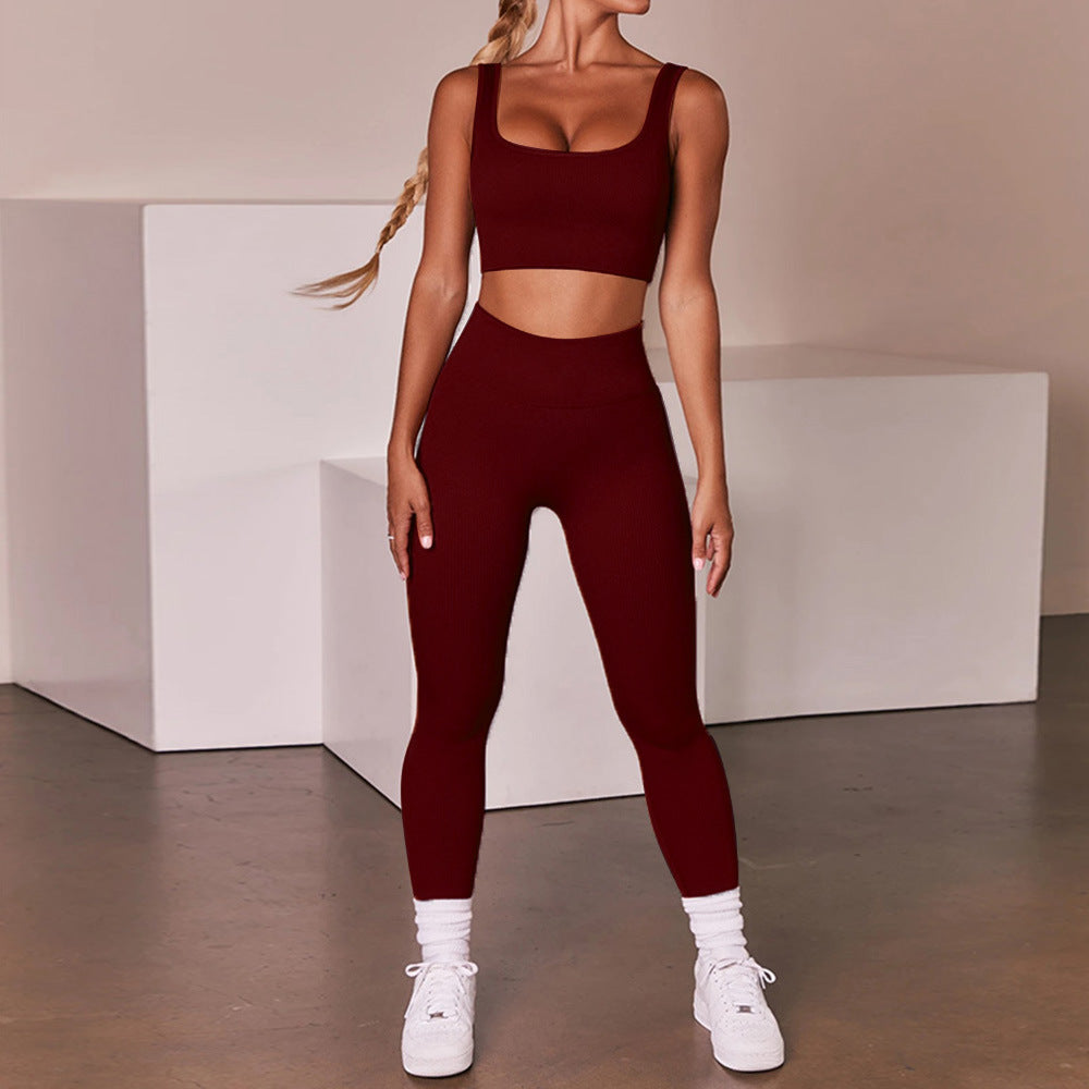 Seamless Knitted Sexy Sports Tank Top Trousers