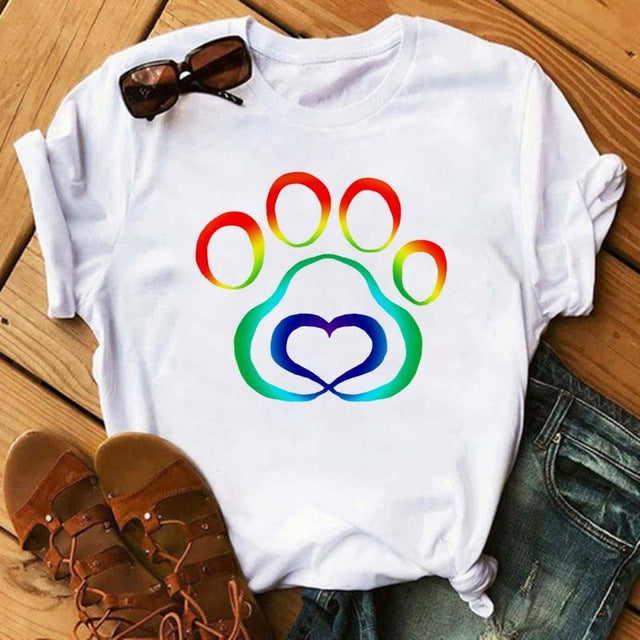 Tee Shirt Short-Sleeves Peace Funny Female Love Dogs Casual Fashion Women Kawaii O-Neck