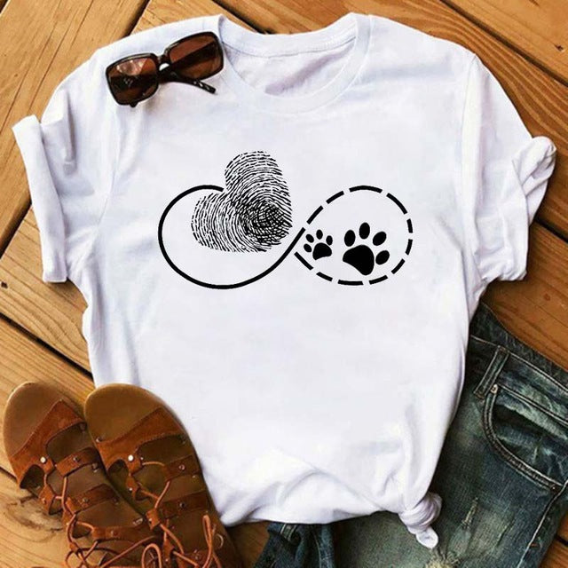 Tee Shirt Short-Sleeves Peace Funny Female Love Dogs Casual Fashion Women Kawaii O-Neck