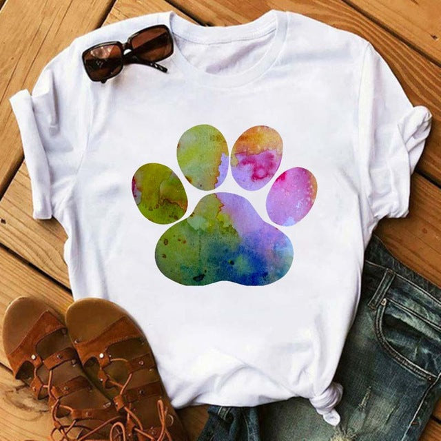 Tee Shirt Short-Sleeves Peace Funny Female Love Dogs Casual Fashion Women Kawaii O-Neck