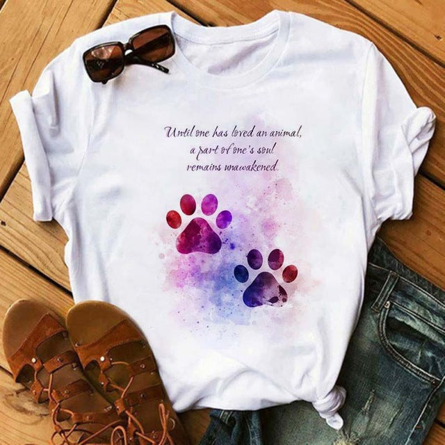 Tee Shirt Short-Sleeves Peace Funny Female Love Dogs Casual Fashion Women Kawaii O-Neck