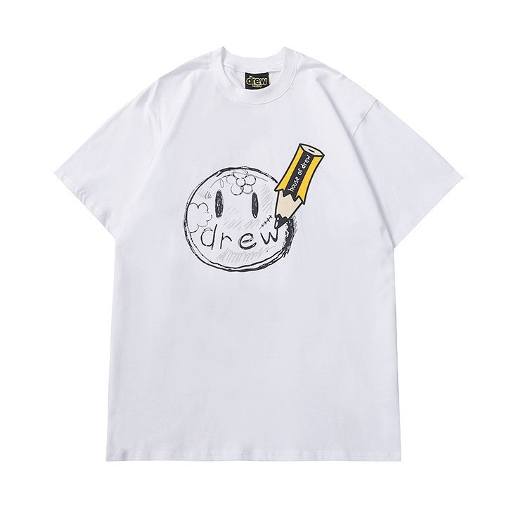 Hand-Painted Tee Justin Bieber With Smiley Face Pencil Sketch T-Shirt