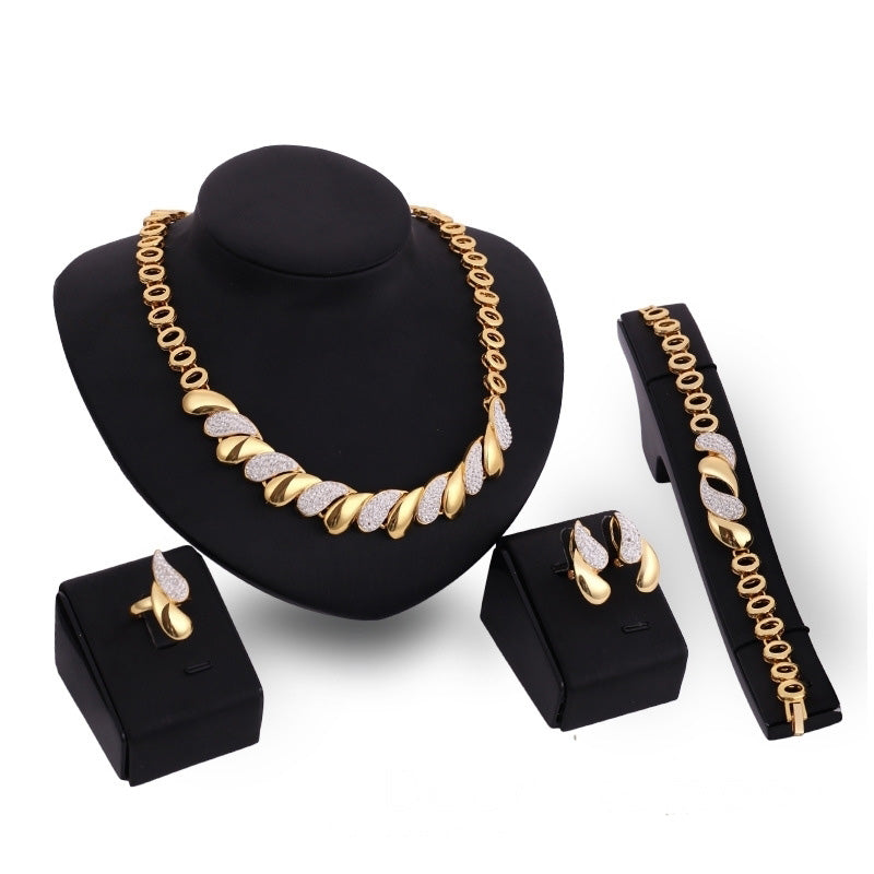 Alloy Bracelet Earings Necklace Ring 4sets Accessories