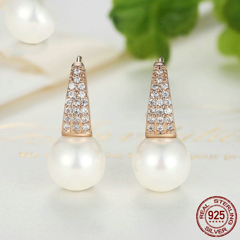 BAMOER Rose Gold Color Earrings for Women with Simulated Pearls & Crystals Earrings For Women In Dangle Earrings JIE060