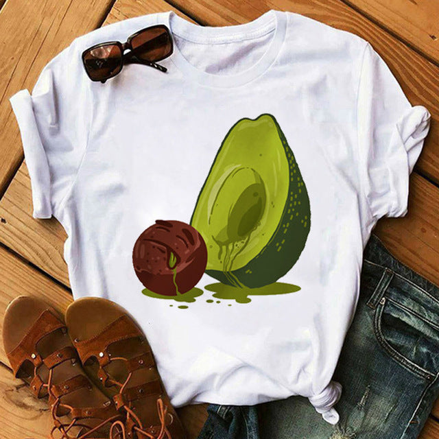 Ladies' New Avocado Print T Shirt Bottoming Shirt