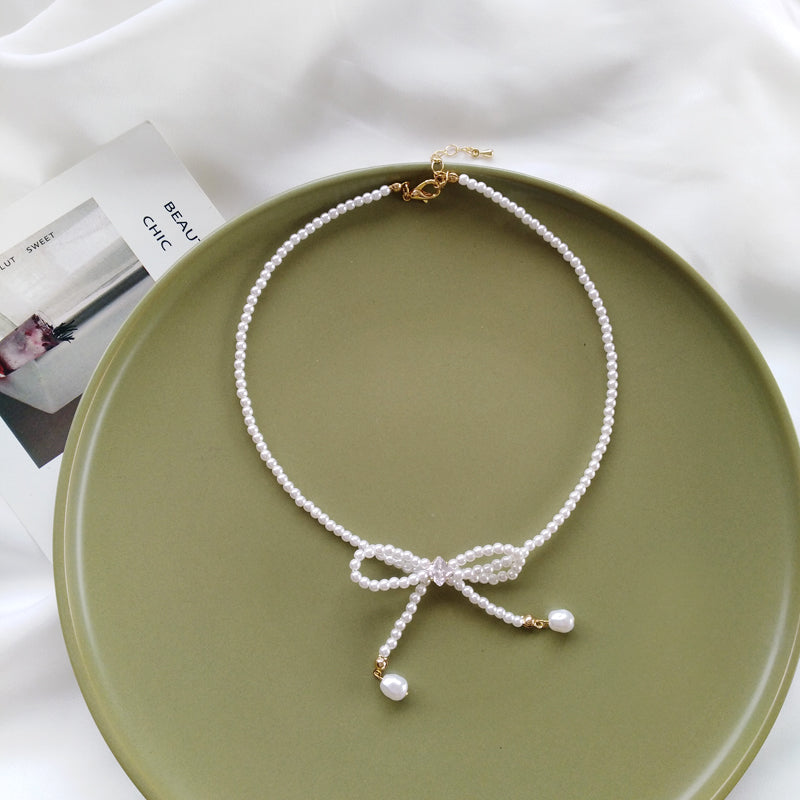 Sweet Pearl Necklace Personalized Bow Necklace