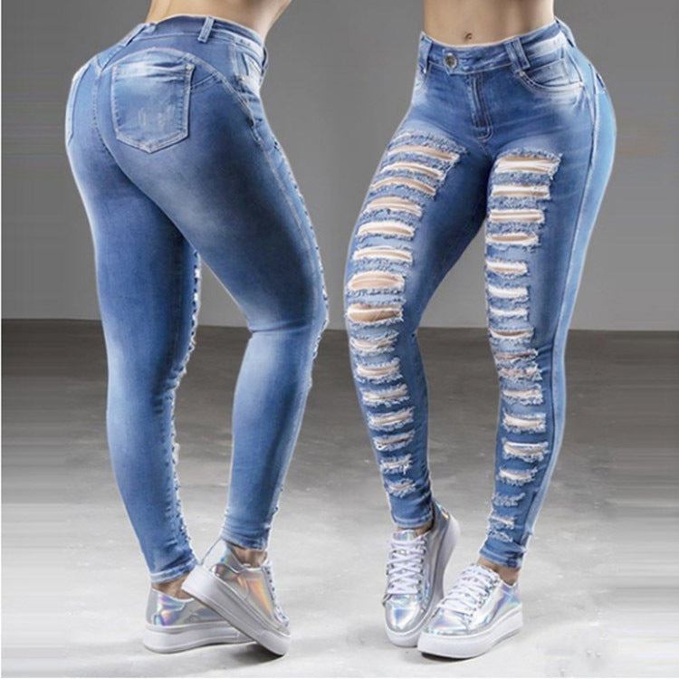Jeans Street Cotton Denim Dark High Waist Blue Trousers Women