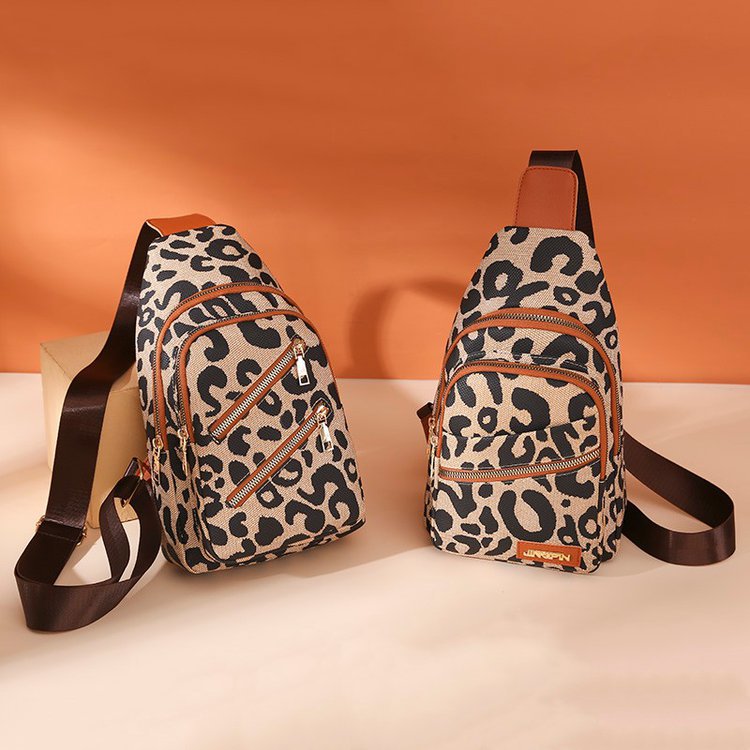 Leopard Print Sling Chest Bag With Headphone Jack Crossbody Backpack Shoulder Bag Women