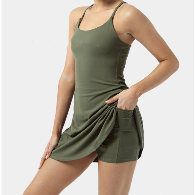 Tennis Dress Women Slip Dresses Sport Halter Skirt  Shorts