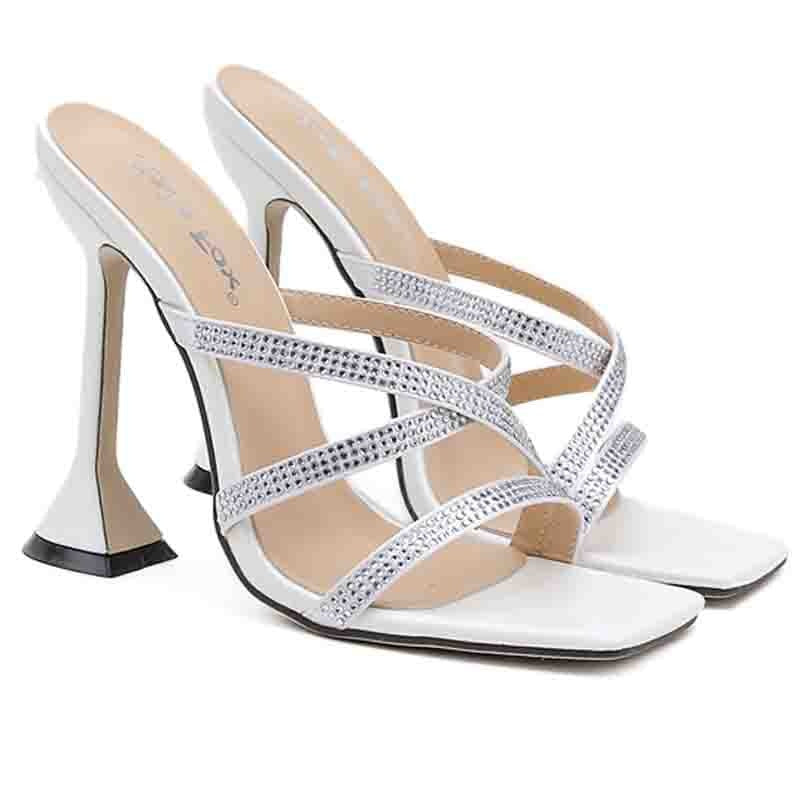 Rhinestone cross strap high heels