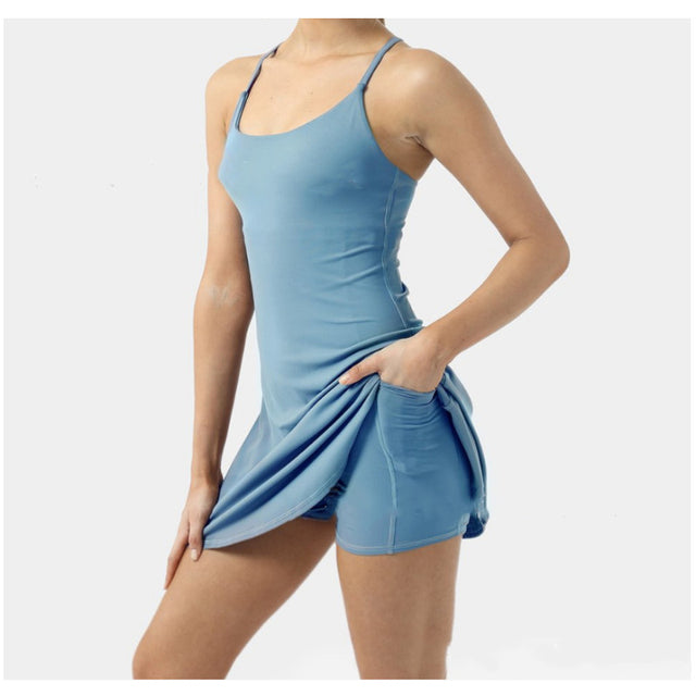 Tennis Dress Women Slip Dresses Sport Halter Skirt  Shorts