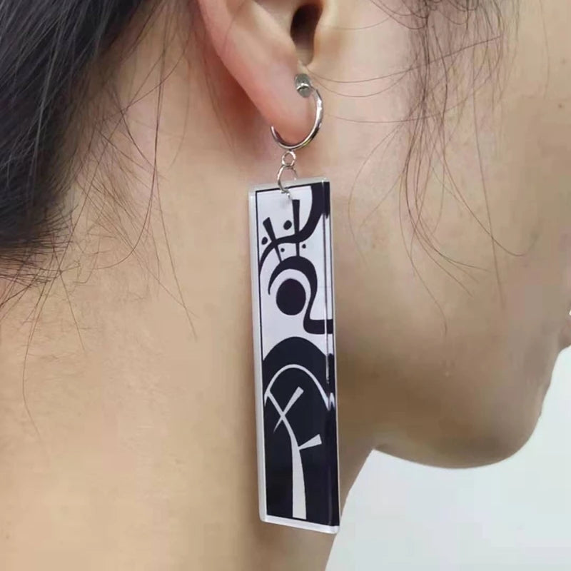 Anime Tokyo Revengers Earrings Jewelry Vintage Tattoo Runes Rectangle Acrylic Pendant Dangle Earrings