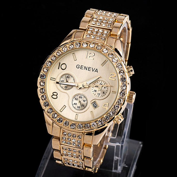 Geneva diamond calendar watch women fashion watch business casual ladies quartz tide watch fake three-eyed watch