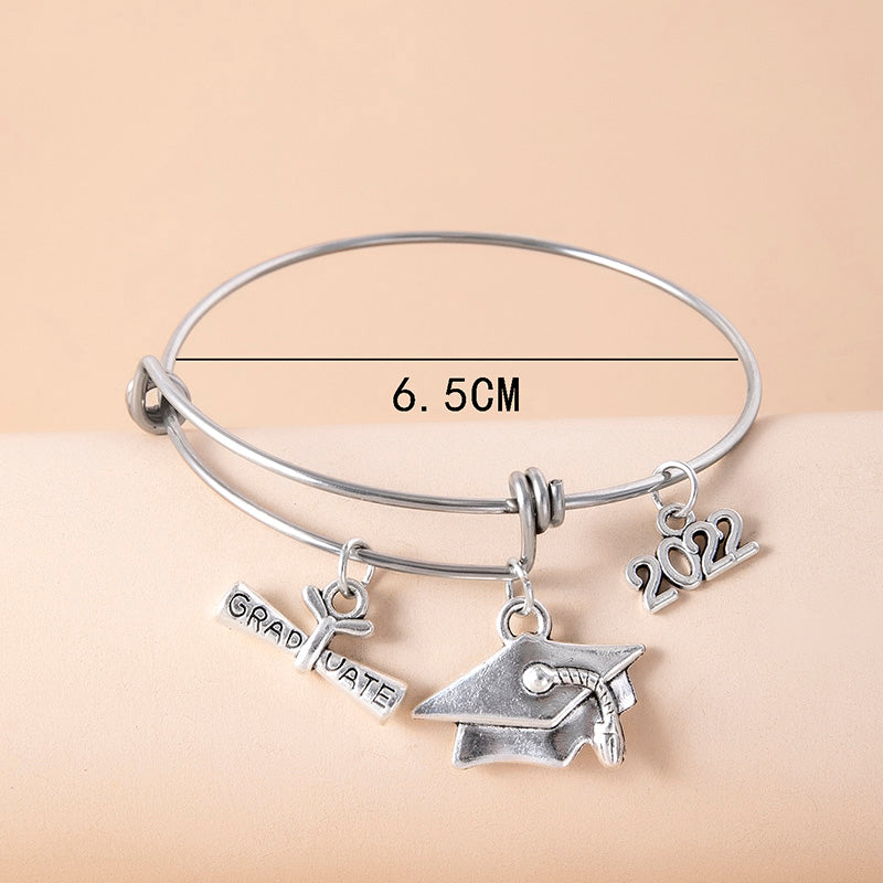 Graduate Cap Charm Bracelet Stainless Steel Adjustable Bangles For Women Graduation Jewelry Accessories