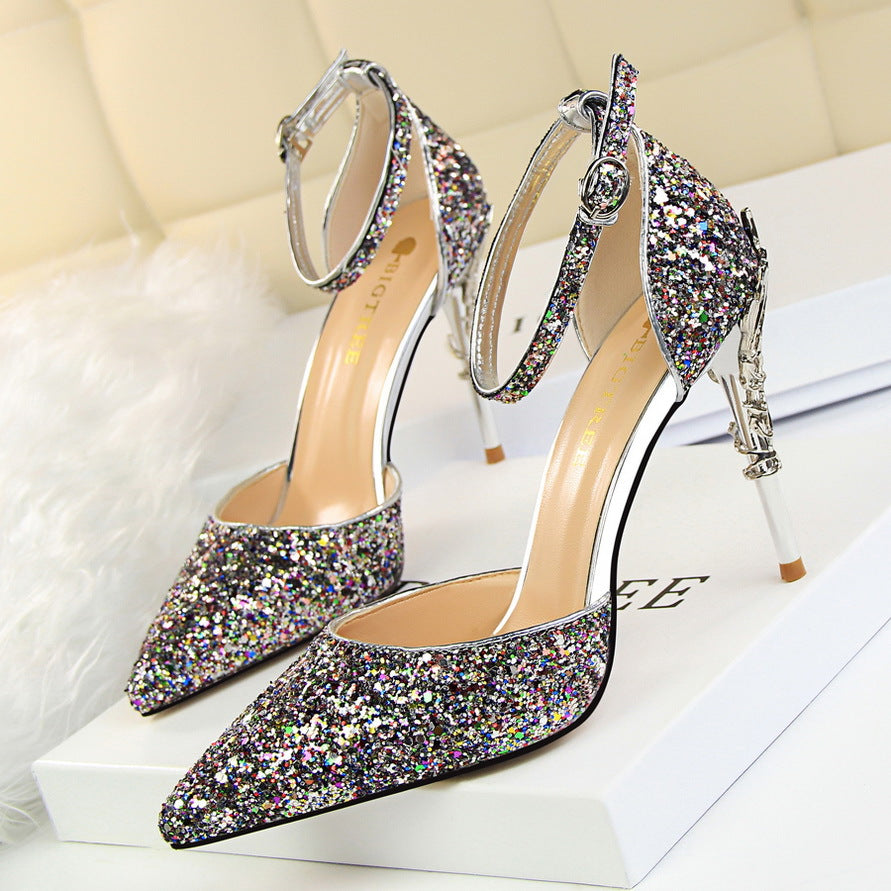 High metallic and sequined heels