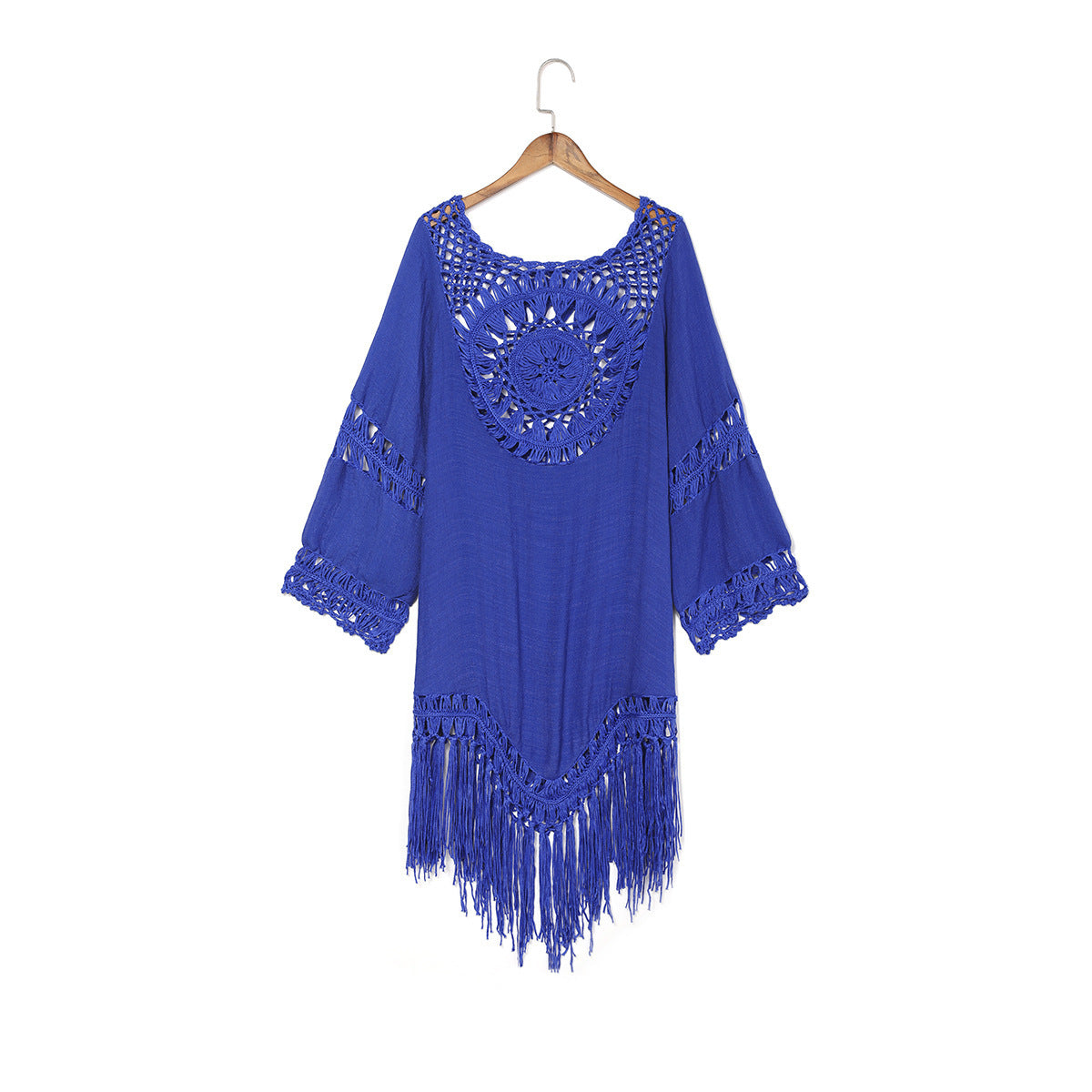 Loose beach blouse with stitching fringe