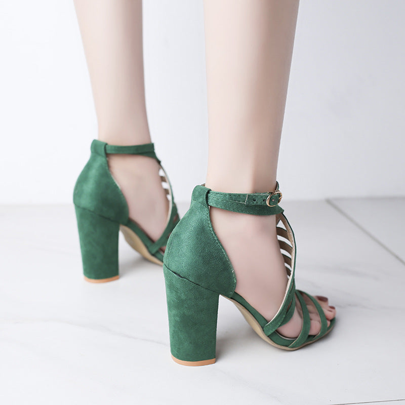Pointed square heel buckle high heels