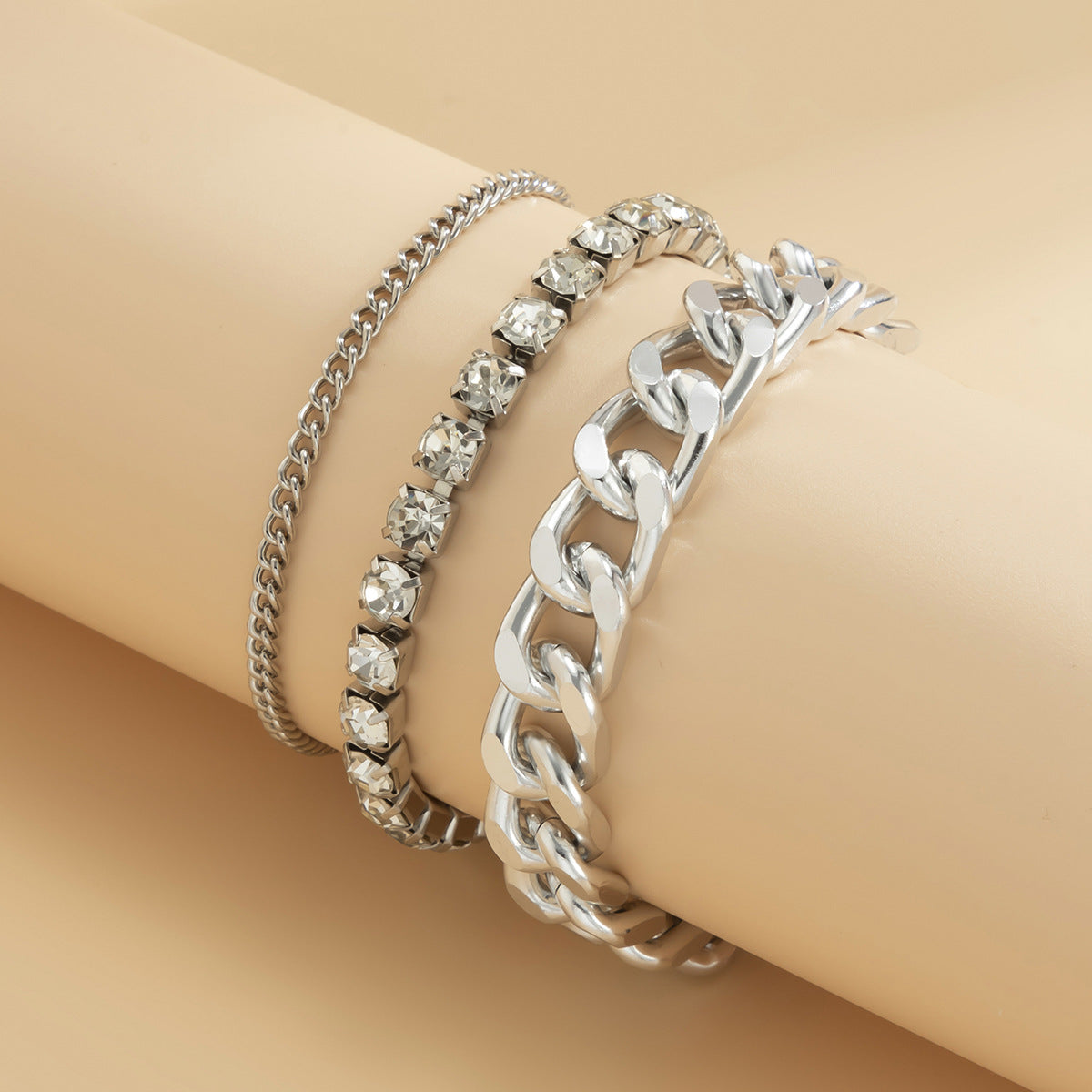 Retro Full Diamond Cross Chain Bracelet Set For Women