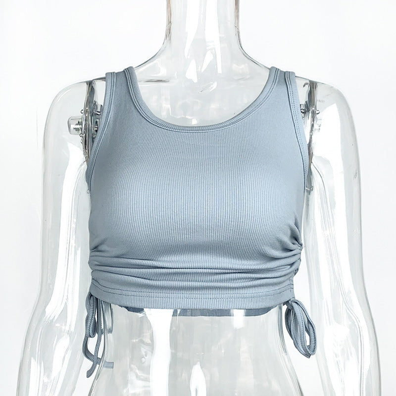 Ribbed Drawstring Slim Cropped Tank Top