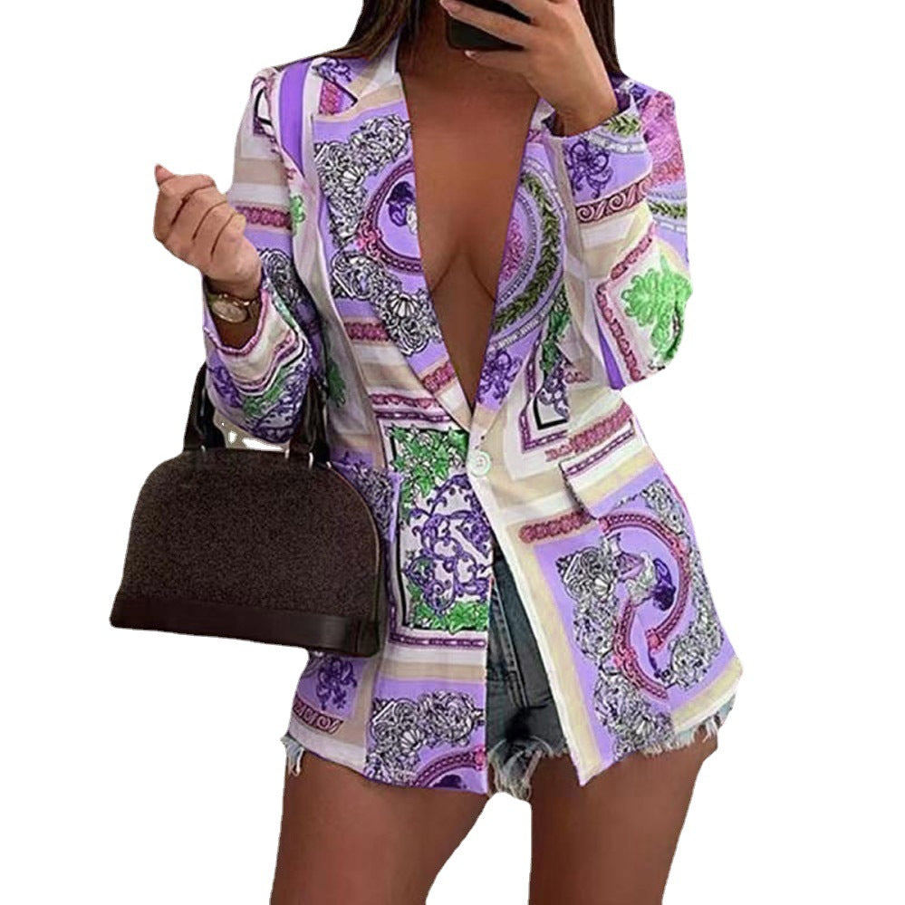 Women's Printed Small Blazer Pattern Painted Long Sleeves