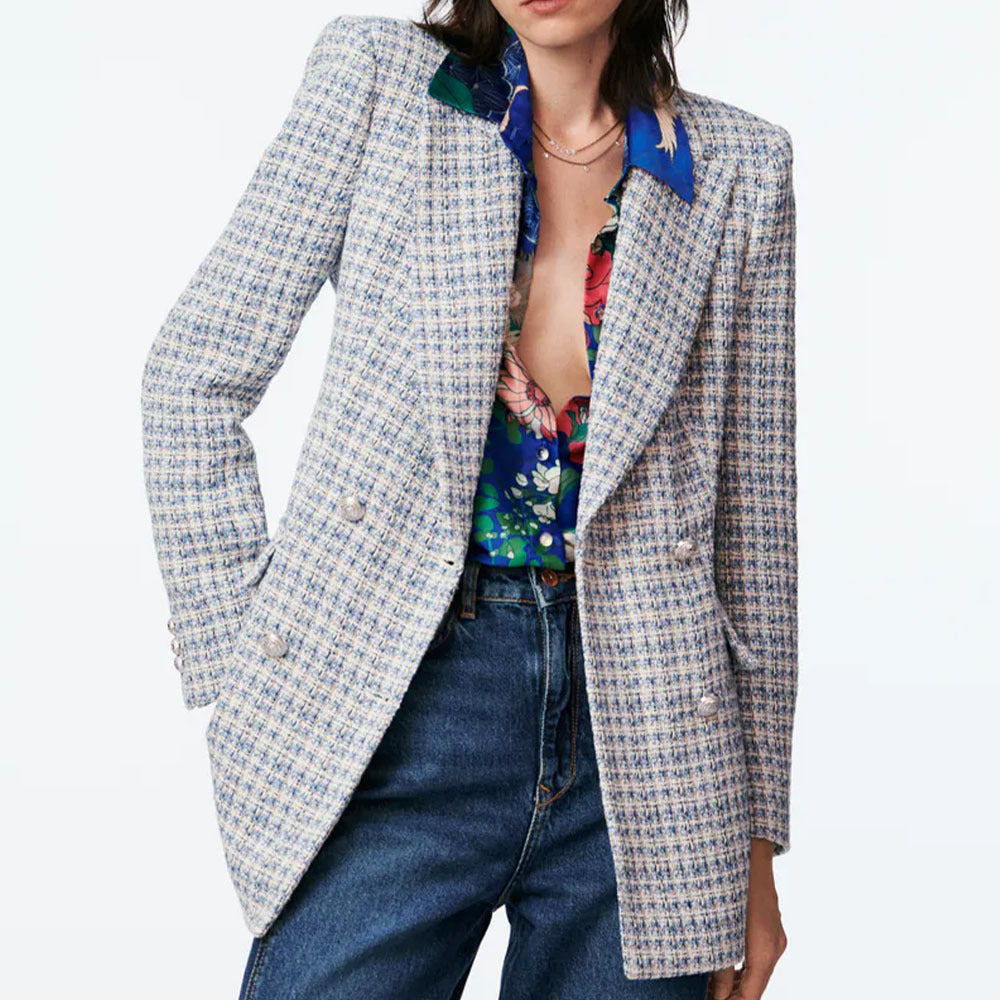 Autumn New Ladies Style Textured Double-breasted Blazer