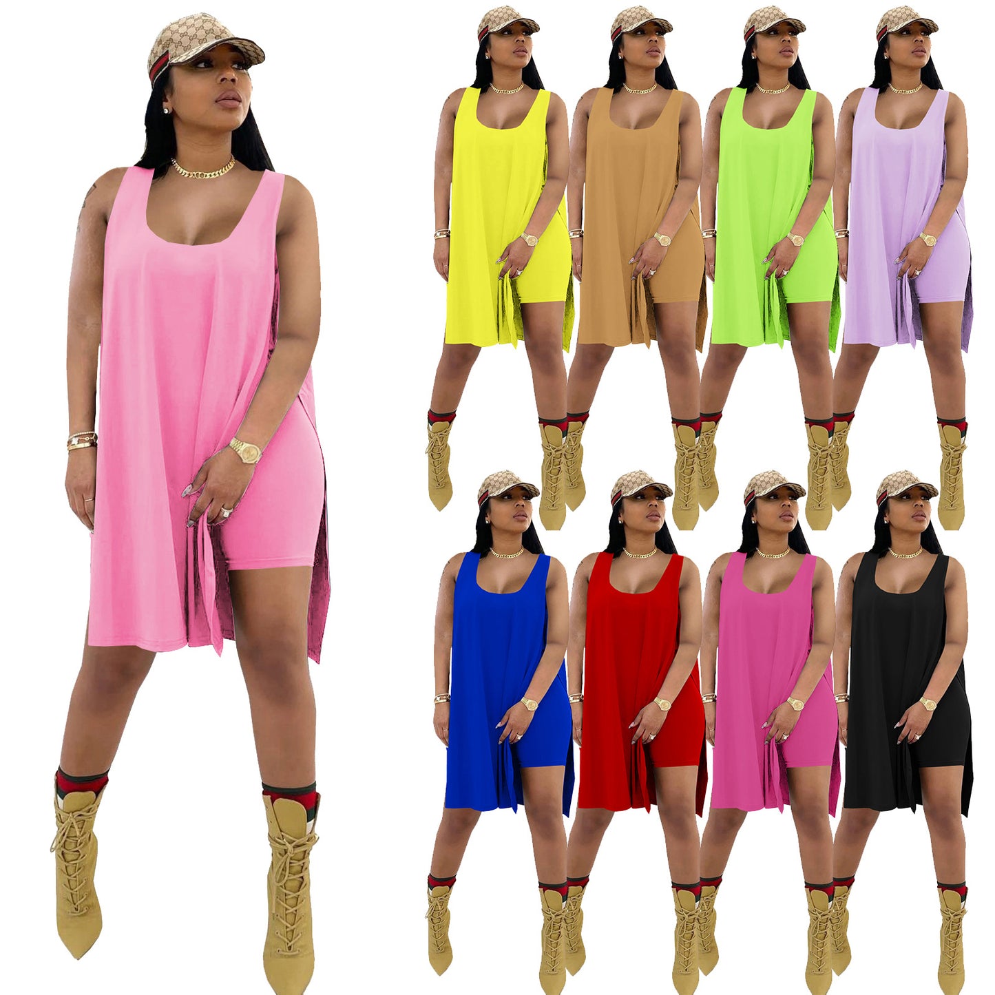 Women's Fashion Solid Color Tank Top Shorts Set