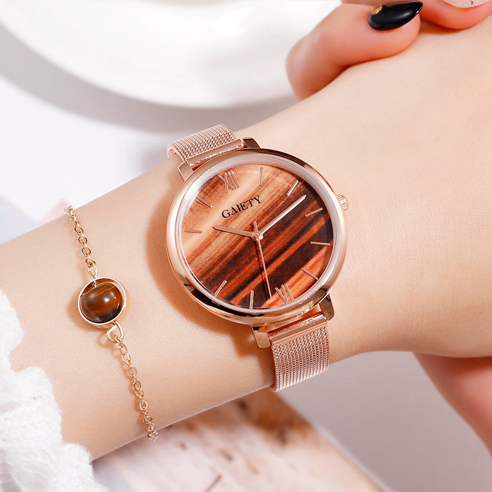 Women Rose Gold Water Drill Bracelet Watch