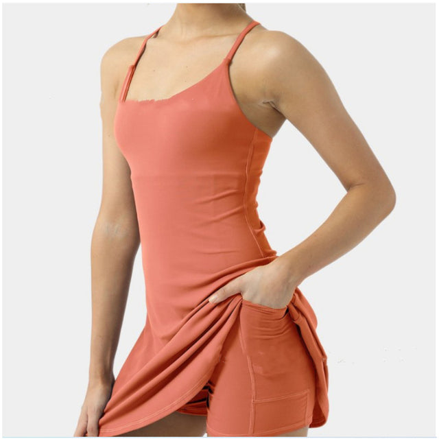 Tennis Dress Women Slip Dresses Sport Halter Skirt  Shorts